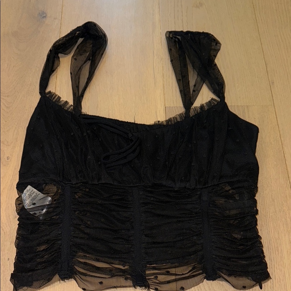 Reformation Black Sheer Ruched Top